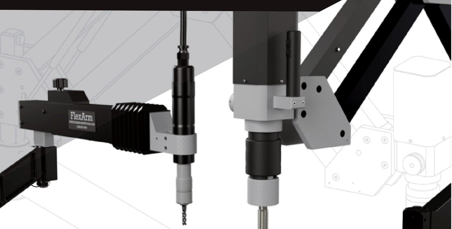 FlexArm pneumatic tapping arm heads, close-up