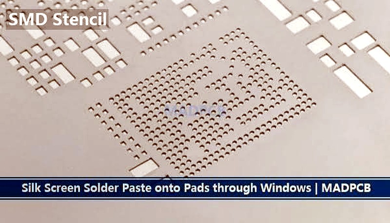 SMD stencil for silk-screening solder paste onto PCB pads